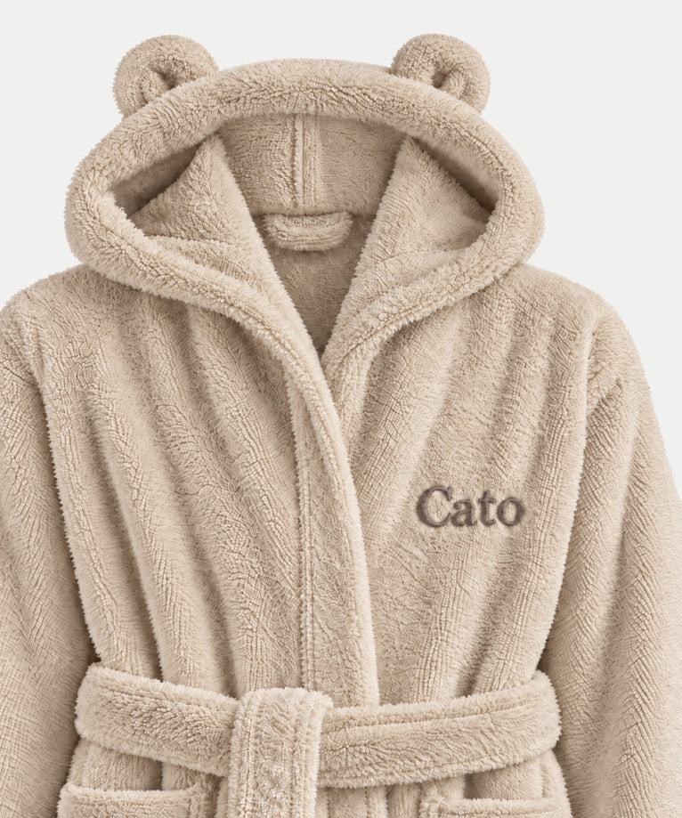 Kinderbademantel Zero-Twist-Baumwolle mit Bestickung | Latte