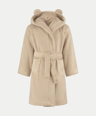 Kinderbademantel Zero-Twist-Baumwolle | Latte Kinderbadjas met capuchon en oortjes in de kleur latte