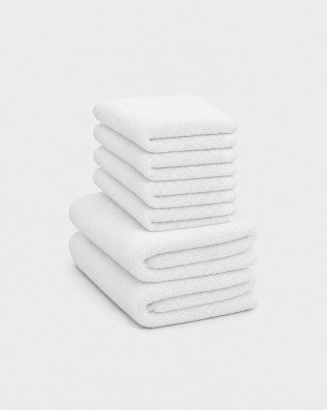 Gästehandtuch Zero-Twist-Baumwolle 30x30 cm (4 Stk.) + 40x60 cm (2 Stk.) | Weiß