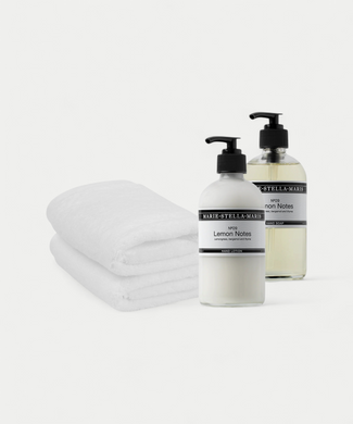 2x Gästehandtuch Weiß & Marie-Stella-Maris Handseife + Handlotion Lemon Notes 2x Gästehandtuch Weiß & Marie-Stella-Maris Handseife + Handlotion Lemon Notes
