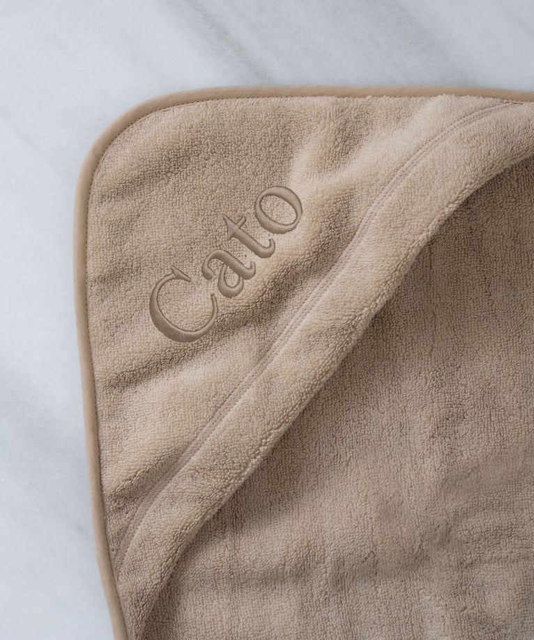 Baby-Badeponcho Zero-Twist-Baumwolle mit Bestickung | Latte