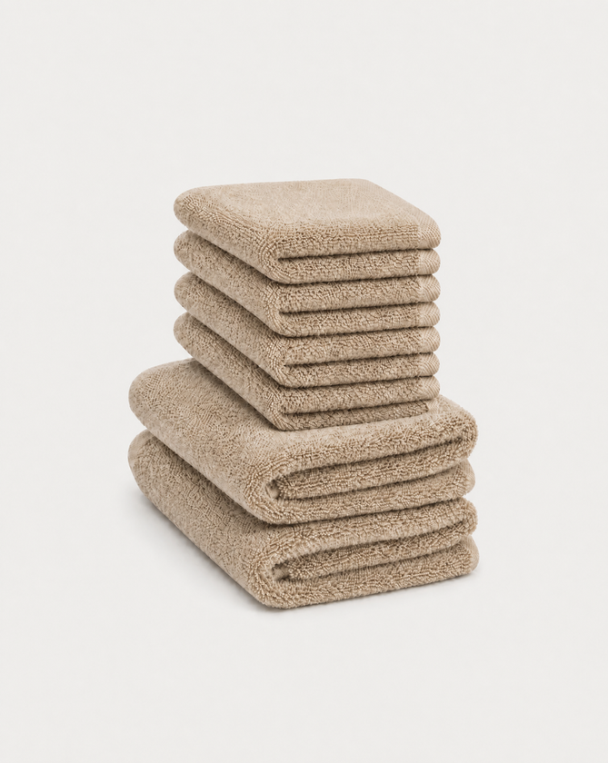 Gästehandtuch Zero-Twist-Baumwolle 30x30 cm (4 Stk.) + 40x60 cm (2 Stk.) | Latte