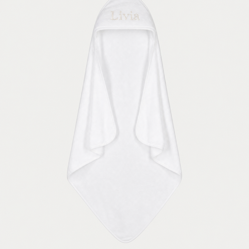 Baby-Badeponcho Zero-Twist-Baumwolle mit Bestickung | Weiß